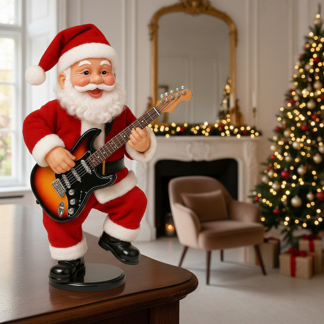 Papai Noel Musical Com Guitarra Dançante Enfeite Luxo Boneco Guitarra Pilhas Papai Noel Musical Com Guitarra Dançante Enfeite Luxo Boneco Guitarra Pilhas