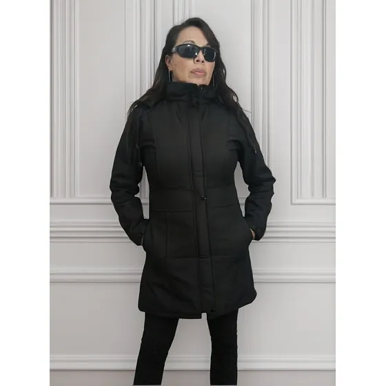 Campera Neoprene Mujer Larga Tapado Capucha Impermeable
