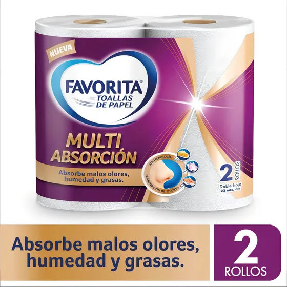 Toalla Papel Favorita Multiabsorción Doble Hoja 2 Un 22 Mt