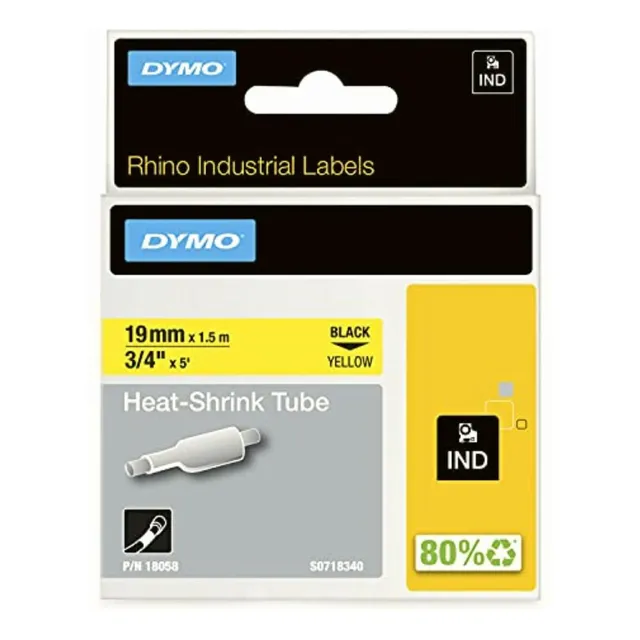 Dymo M18058 Cinta D1 Tubo Termo 19mm, Negro/amarillo