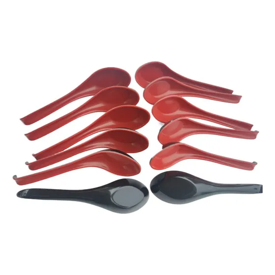 Cuchara Sopa S Plastico Mango Largo Arroz Wonton Rojo Negro