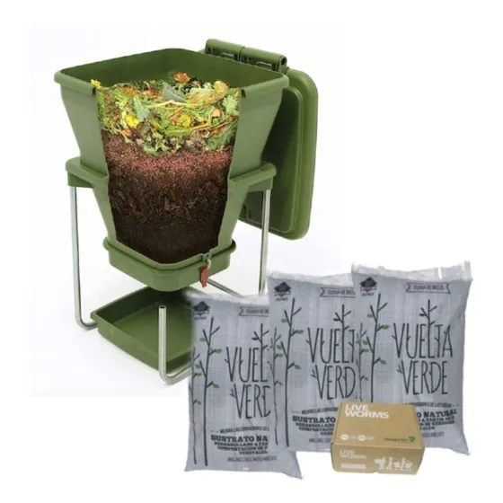 Vermicompostera Hungry Bin + Lombrices + Tierra De Hojas