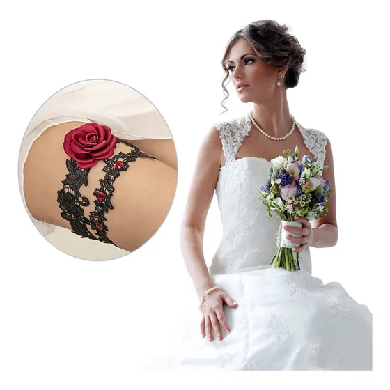 Conjunto Liguero De Encaje Bordado Elástico De Novia
