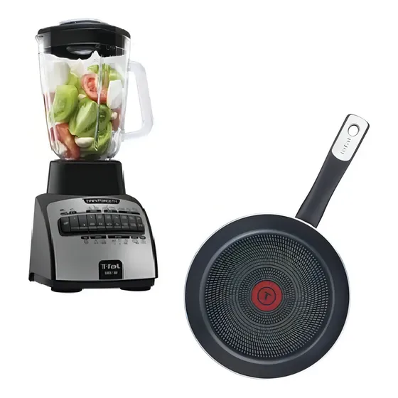 Set Licuadora Vaso Vidrio 14 Vel Y Sarten Tefal Ln8148mxm6 Color Negro