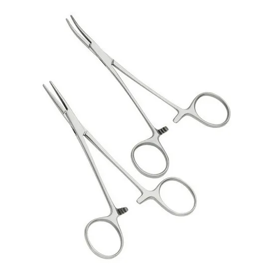 Kit De 2 Pinça Halstead Mosquito Reta E Curva 12 Cm.