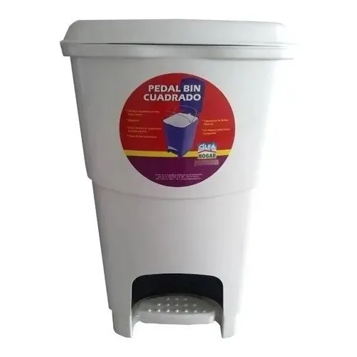 Papelera Plastica Pedal Cuadrada 16l Blanca Alfa Hogar