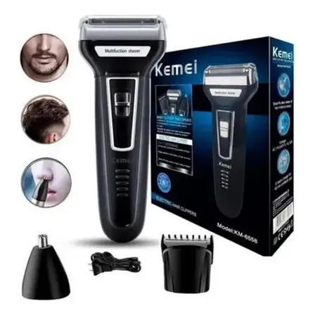 Depilador Elétrico Kemei 3 Em 1 Recarregável Multigroomer Resistência A Água Preto 127/220v