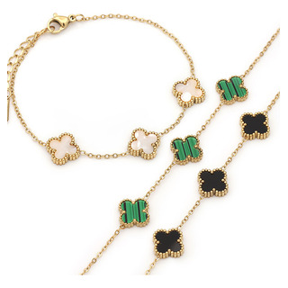 Pulsera 3 Flores Trébol Esmaltado En Acero Inoxidable Pulsera 3 Flores Trébol Esmaltado En Acero Inoxidable