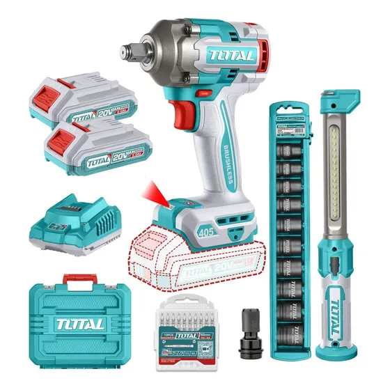 Kit Llave De Impacto 20v+ Lampara+ Dados Y Puntas Total