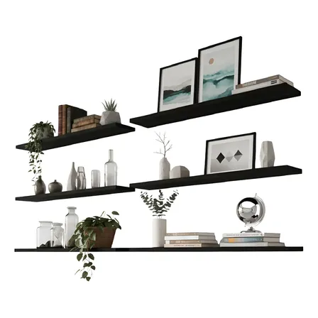 Repisas Flotantes Brasov Set De 6 Modernas 80 X 20 Cm, Negro