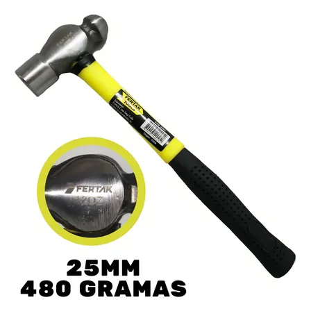 Martelo Bola Fertak Cabeça Aço Carbono Cabo Fibra Vidro 31.5cm