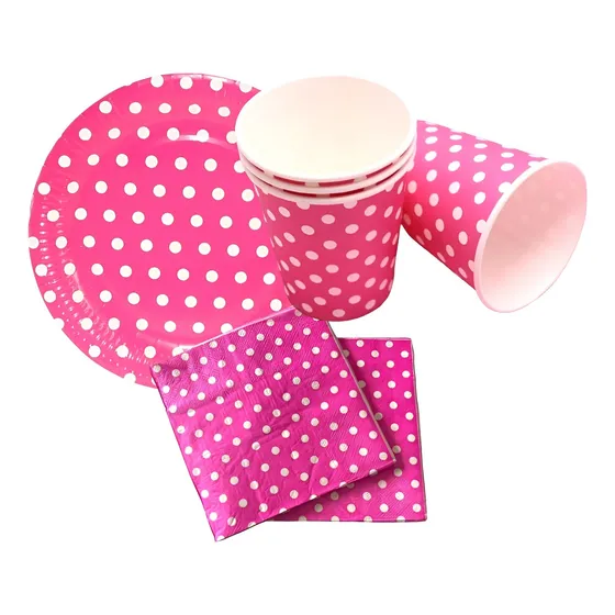 Vajilla Desechable Vasos Servilletas Platos Fucsia 18cm
