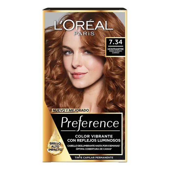 Tinte Para Cabello Preference 7.34 Rubio Dorado Cobrizo