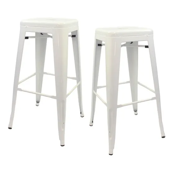 Set X2 Banqueta Taburete Tolix Banco Alto Barra Bar Vintage Color Blanco