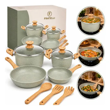 Jogo 4 Panelas Cerâmicas Antiaderentes 3 Utensílios Cozinha Cinza