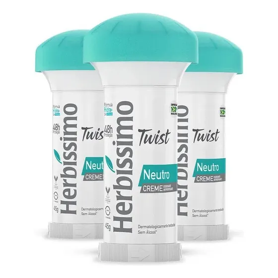Kit 3 Desodorante Creme Herbissimo Twist Neutro 48h 45g