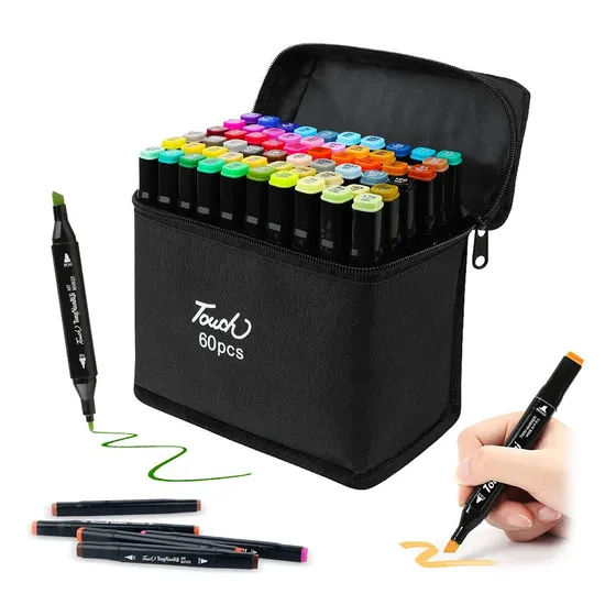 Set 60 Marcadores Resaltadores Colores Doble Punta + Estuche