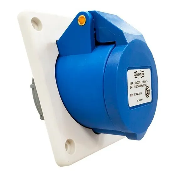 Toma Embutir Hembra Steck 2x 16amp + Tierra Azul N-3046