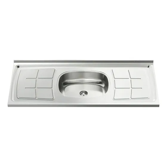 Mesada Pileta De Acero Inoxidable 120 X 053 Con Valvula Color Plateado