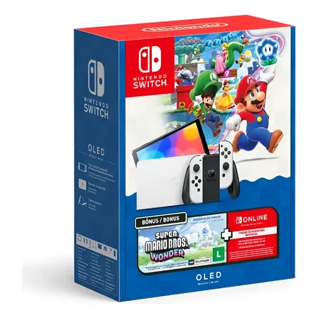 Bundle Nintendo Switch Oled + Super Mario Bros. Wonder + 3mo Nos Branco