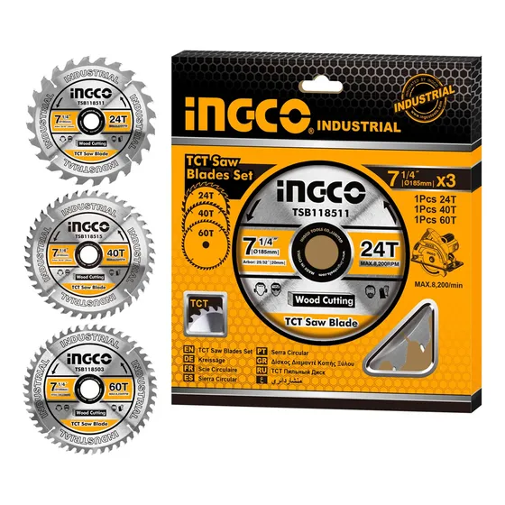 Set Discos Corte Madera 7 ¼'' 24-40-60 Dientes Ingco Sierra