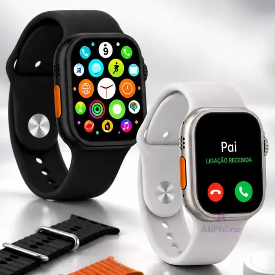 Relógio Smartwatch Ultra 49mm 3 Pulseiras Masculino Preto Prata Branco Notificações Redes Sociais 2026 Allphone
