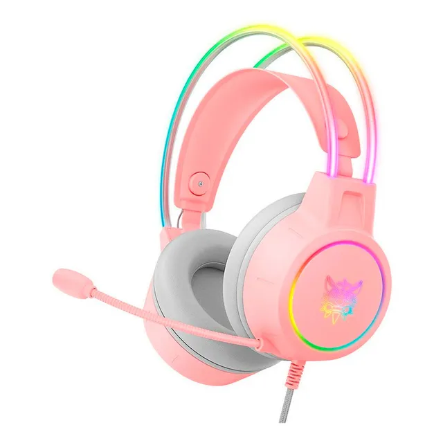 Audífonos gamer onikuma x15 pro con luces rgb rosas