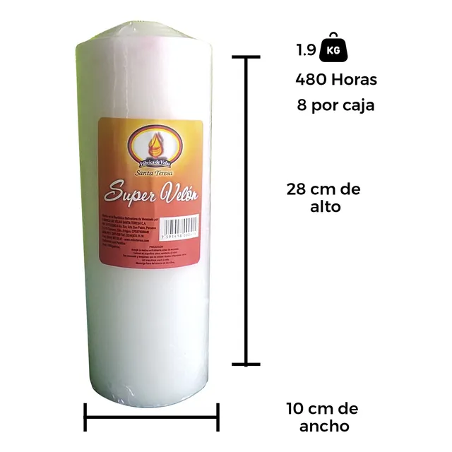 Vela Santa Teresa Super Velón De 28cm Pack De 4 Unidades
