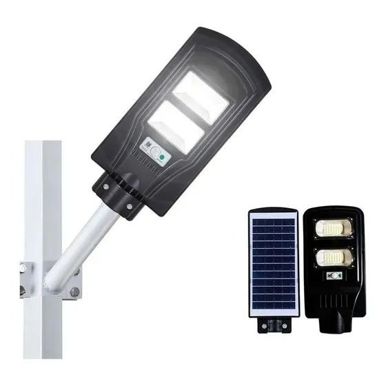 Foco Solar Led 60w Exterior C/ Sensor Y Control+ Brazo Metal Luz Fría