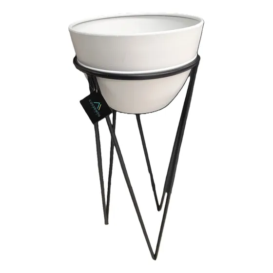 Macetero Casabella Con Soporte Metalico Blanco