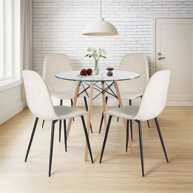Comedor 4 Sillas, incluye 1 Mesa Comedor Redonda y 4 Sillas Comedor Color Beige HOMEMAKE FURNITURE