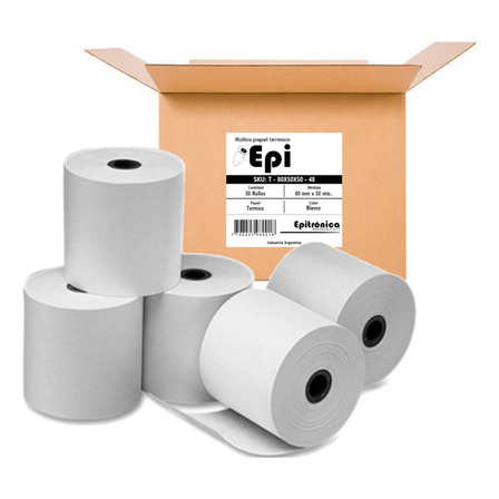 50 Rollos Epi 80mm X 50mts Papel Térmico 48 Grs 50 Rollos Epi 80mm X 50mts Papel Térmico 48 Grs
