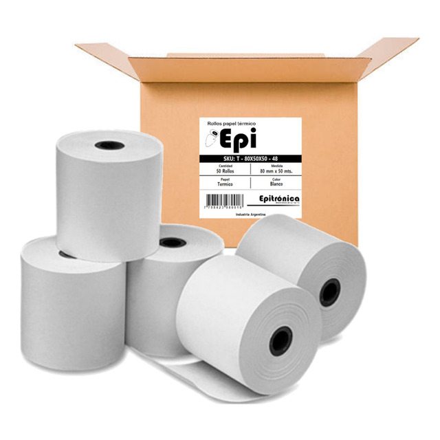 50 Rollos Epi 80mm X 50mts Papel Térmico 48 Grs 50 Rollos Epi 80mm X 50mts Papel Térmico 48 Grs