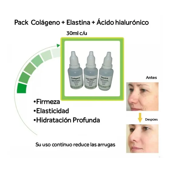 Pack 3 Serúm Ácido Hialurónico, Colágeno, Elastina 30ml C/u 