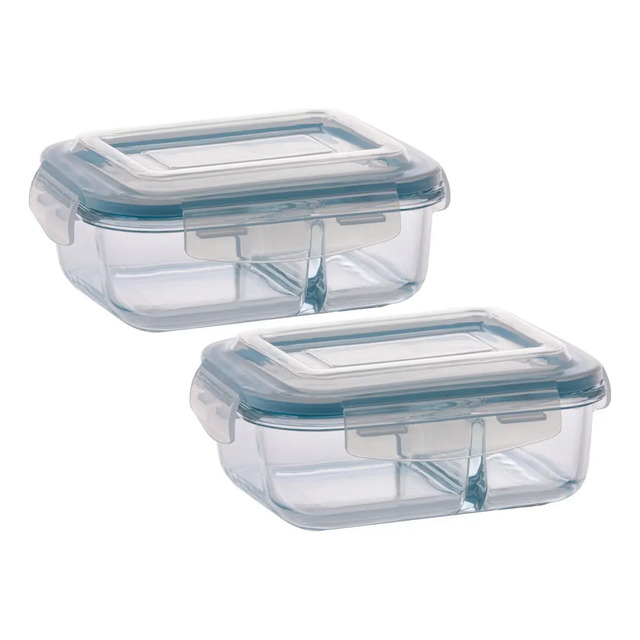 Conjunto Com 2 Potes 1040ml Divisória Hermético Marmita Sortida