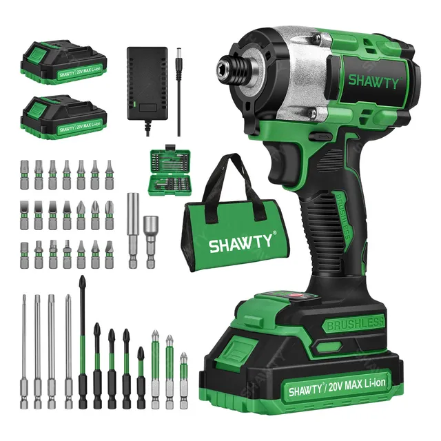 Atornillador De Impacto Inalámbrico SHAWTY® Destornillador 1/4" 2 Baterías De 20v, Velocidad Máxima de Rotación 2400RPM Con kit de Cabeza de Tornillo 28 Piezas