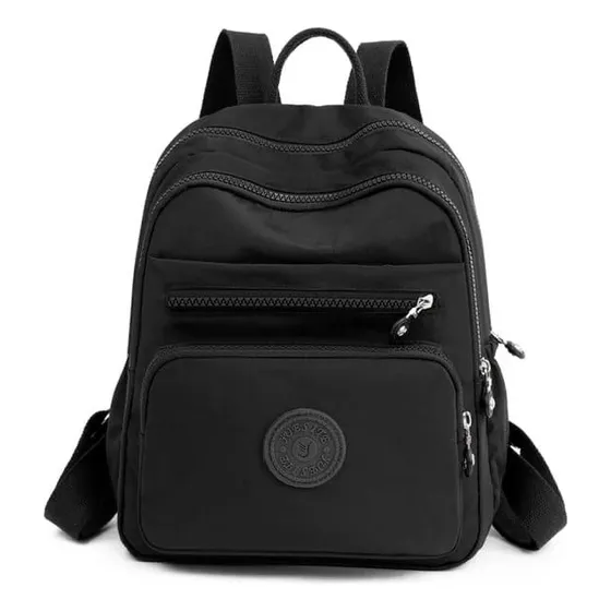 Mochila Casual Moda Nylon Pano Escolar Feminina Leve Tactel Cor Preta