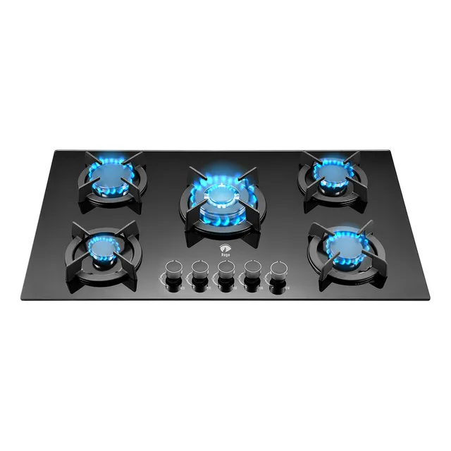Estufa De Mesa/parrilla De Gas 5 Quemadores Cristal Templado Color Negro