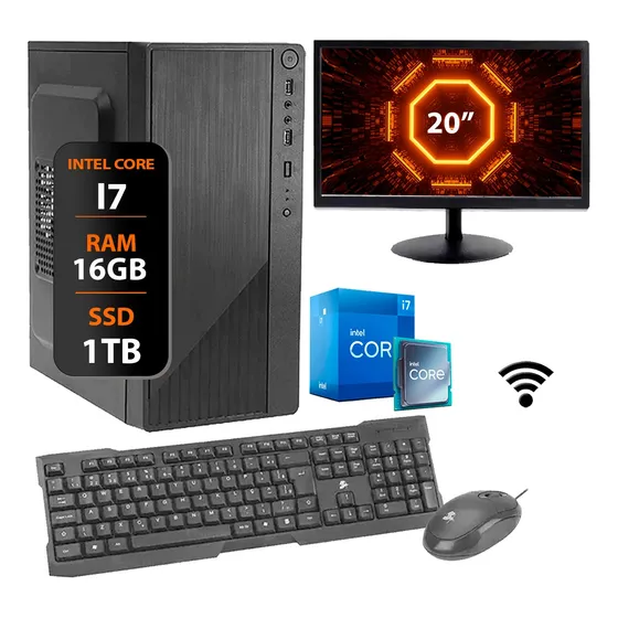 Computador Intel I7 16gb Ssd 1tb Monitor 20 + Serial