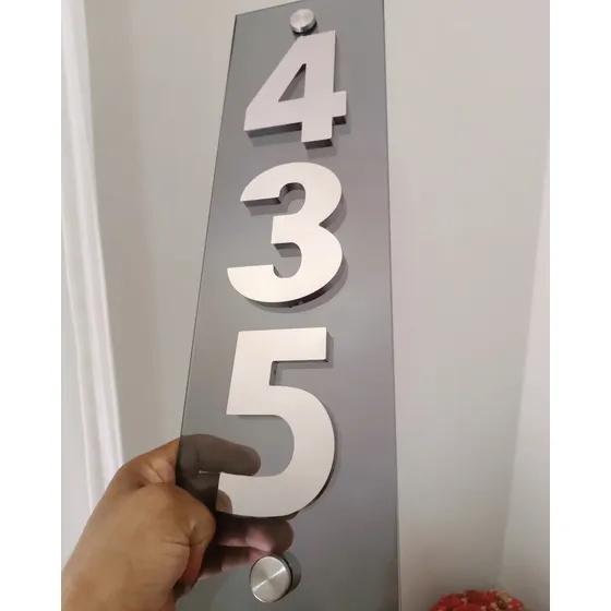 3 Numeros Residenciais Em Placa De Vidro 3d Vertical Casa