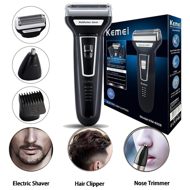 Barbeador E Cortador De Cabelo 3 Em 1 Kemei Km-6558 Preto 127/220v