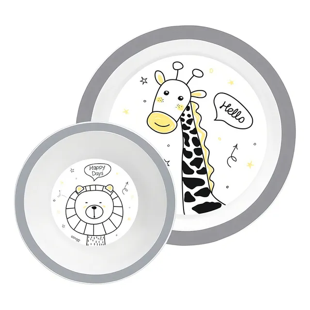 Kit Prato E Tigela Infantil Zoo - Clingo Cor Branco Personagem Girafa e Leão