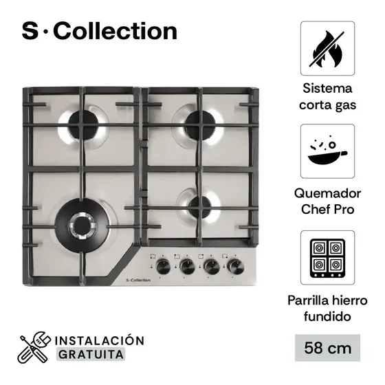 Linea S-collection Encimera Sole Acero 4 Quem. Gas Solco063 Color Plateado