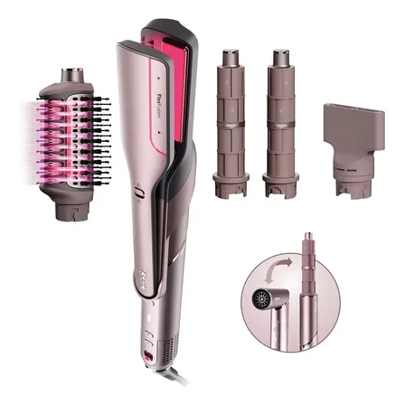 Secadora de Cabello Shark FlexFusion Multiestilizador 4 en 1 con Rizadora y Plancha Sin Daño por Calor Cabello Suave Sin Frizz Accesorios Intercambiables HD641S