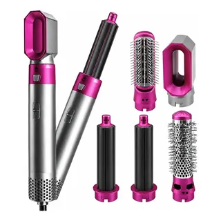 Escova Secadora Modeladora Multifuncional 5 Em 1 Alisa Cacho Rosa/preto 110v