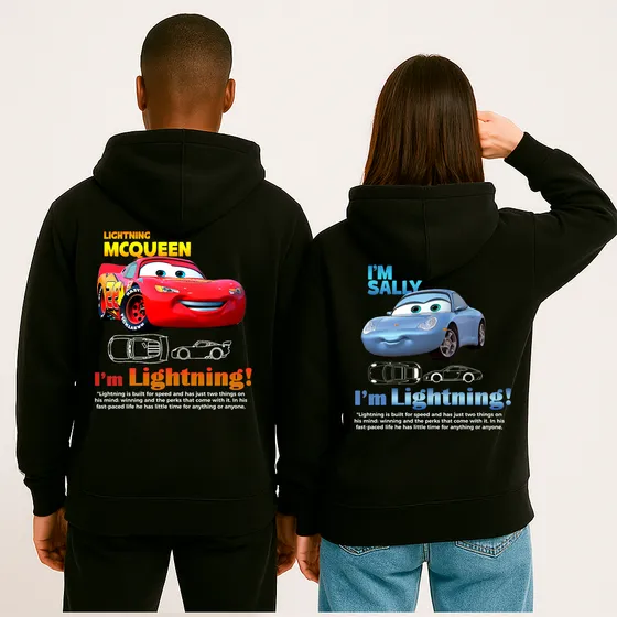 Kit Moletom Casal Relâmpago Mcqueen + Sally Carrera Algodão