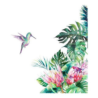 Sticker Vinil Decorativo Hojas Tropicales Verde Colibrí Flor Sticker Vinil Decorativo Hojas Tropicales Verde Colibrí Flor
