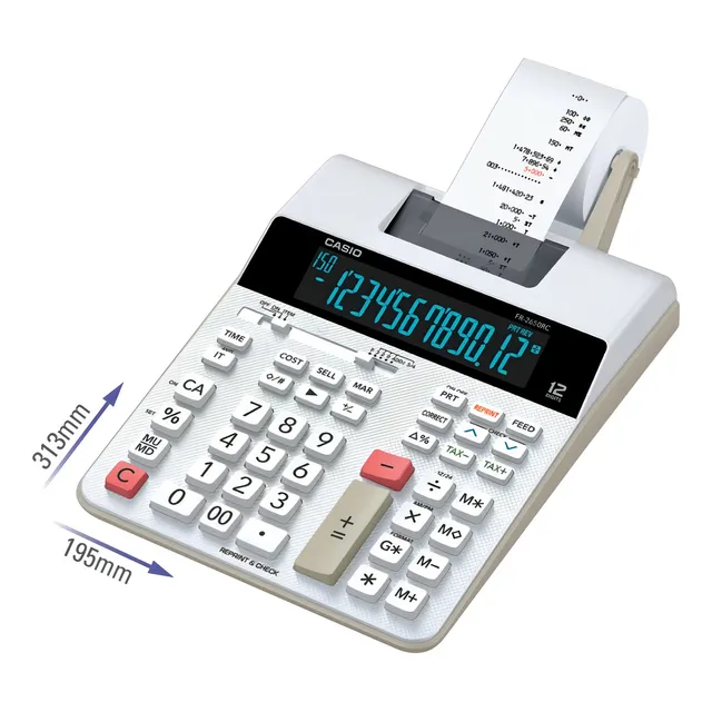 Calculadora con pantalla LCD en espiral Casio FR-2650rc, color blanco