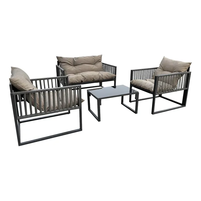 Sala De Jardín Rattan Para Exterior Sunny Con Cojines Y Mesa De Centro Acabado En Mimbre 4 Piezas Mueble De Patio Terraza Balcón Kingshouse