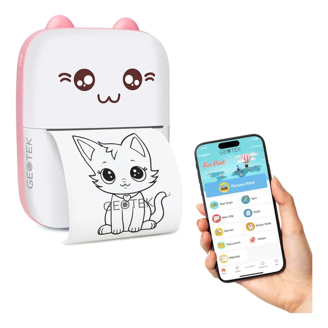 Mini Impresora Termica Bluetooth Portatil Gatito Rosa Geotek